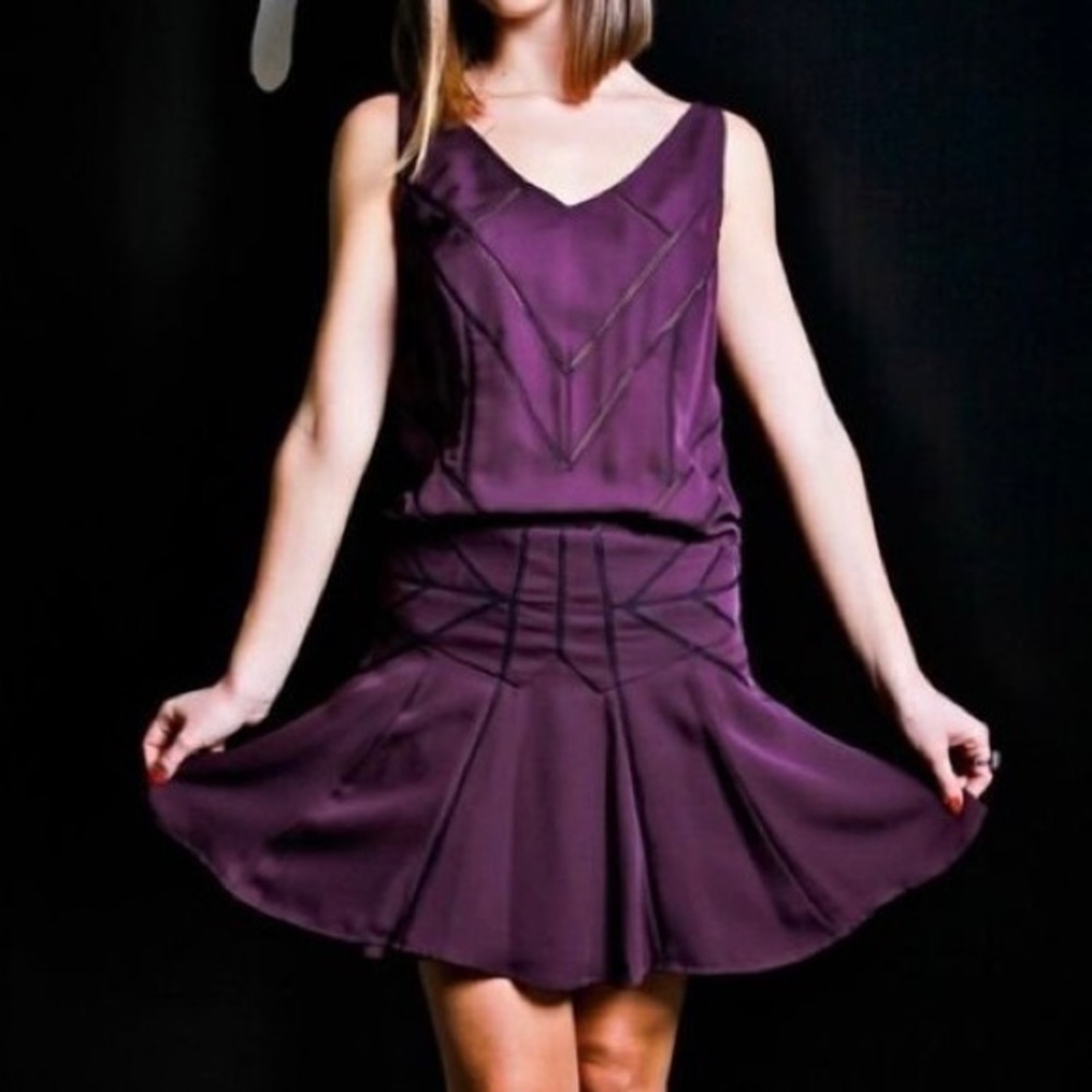 Marciano x Elin Kling Karin 100% Silk Flare Skirt Dress Purple Y2K Size Medium